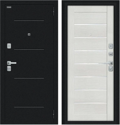 Дверь Браво Техно/BChrome Букле черное/Bianco Melinga